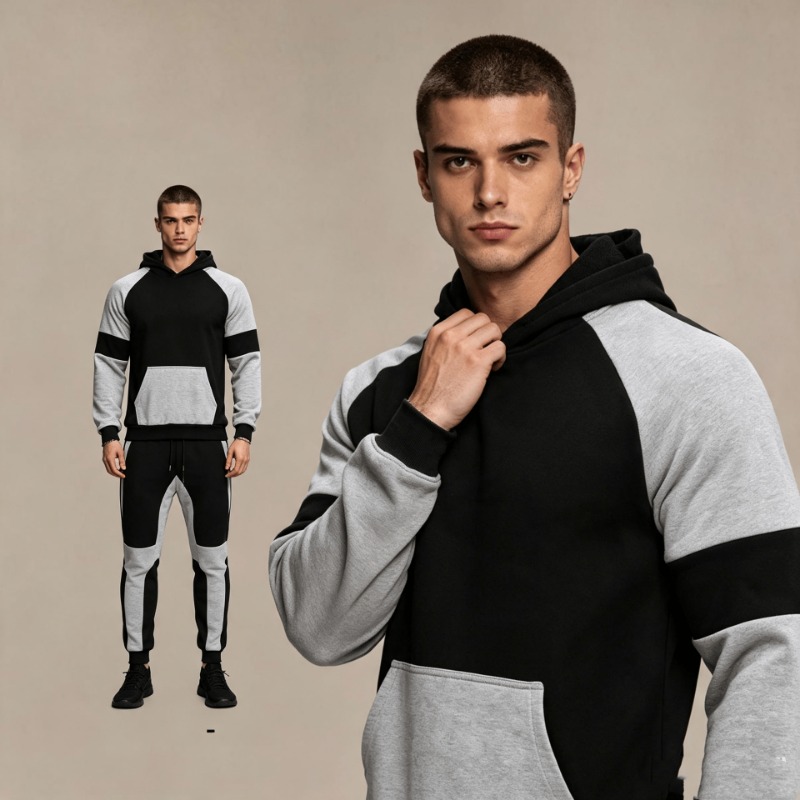 Men Color Block Hoodie And Jog - Joggers Pants 评论和价格
